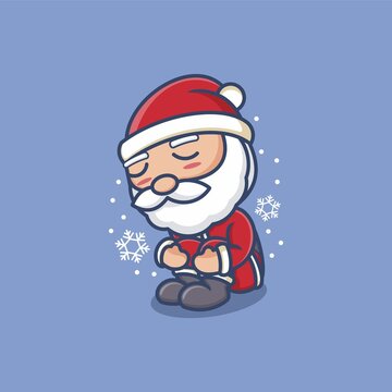 cute cartoon santa claus sitting sad. vector illustration for mascot logo or sticker