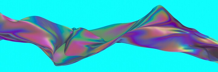 Iridescent multicolored holographic flowing cloth. Abstract futuristic 3d illustration.