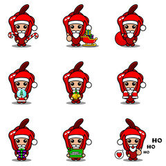 vector cartoon character mascot cute red pepper vegetable costume set christmas bundle