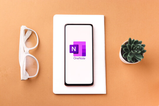 West Bangal, India - November 11, 2021 : Microsoft OneNote logo on phone screen stock image.