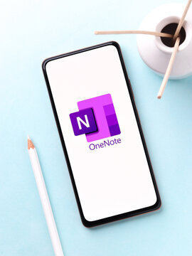West Bangal, India - November 11, 2021 : Microsoft OneNote logo on phone screen stock image.
