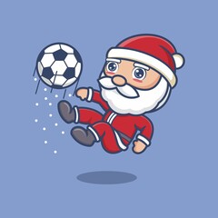 cute cartoon santa claus playing soccer. vector illustration for mascot logo or sticker