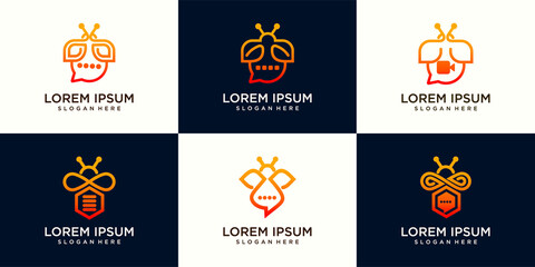 set logo bee chat,bee video and bee data logo vector design illustration