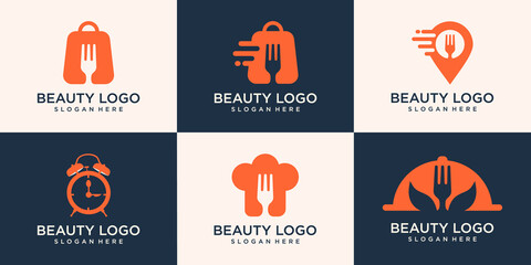 set of food logo concept, shop, chef, map and time food . logo simple modern