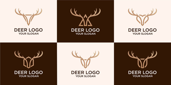 set of Deer Head and antlers deer Logo Design