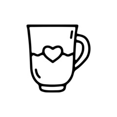 Linear vector illustration of cup with heart in cartoon style