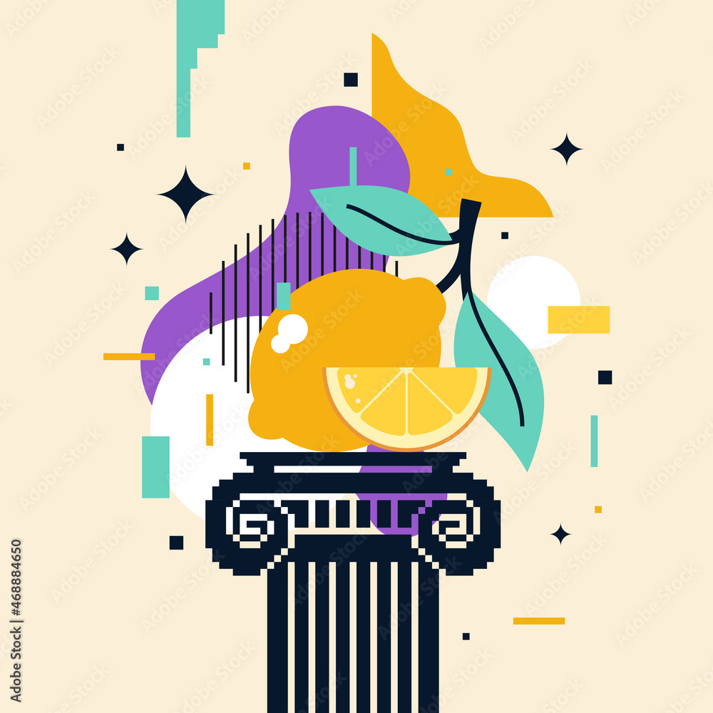 Poster vector graphics in a minimalistic fashionable style with geometric elements.. illustration of a lemo