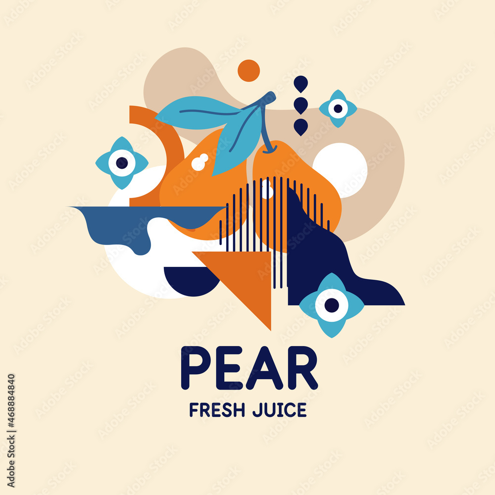 Poster vector graphics in a minimalistic style with geometric elements. illustration of a pear in a flat st