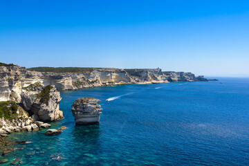 Coast and sea at Bonifacio with a blue sky, Corsica