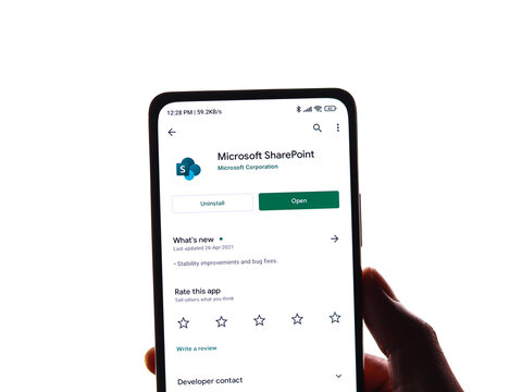 West Bangal, India - November 11, 2021 : Microsoft SharePoint logo on phone screen stock image.