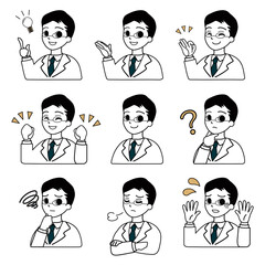 色々な表情やポーズをとる医者のイラスト素材セット