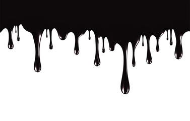 Realistic black paint drips isolated on a white background. The flowing black liquid. Dripping paint. Vector illustration - obrazy, fototapety, plakaty