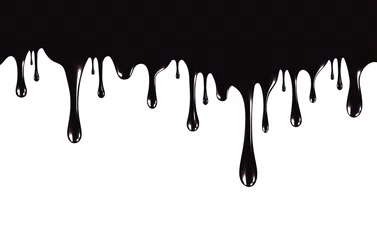 Gordijnen Realistic black paint drips isolated on a white background. The flowing black liquid. Dripping paint. Vector illustration © vik_y