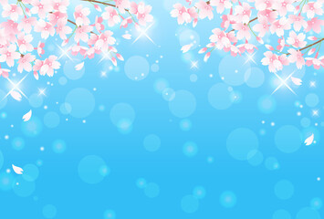 春の桜と青空とボケのベクターイラスト背景(光) © Honyojima