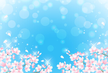 Fototapeta na wymiar 春の桜と青空とボケのベクターイラスト背景(光)