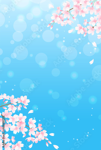 春の桜と青空とボケのベクターイラスト背景 光 April Wall Mural Apr Honyojima
