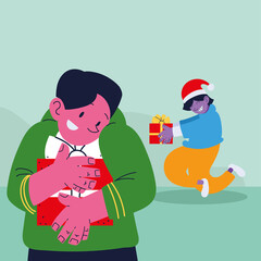 happy men and christmas gifts