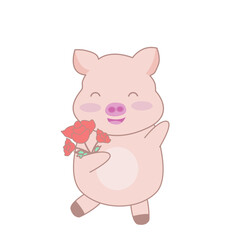 Obraz na płótnie Canvas cute pig cartoon isolated on white background Vector illustration, cute pig holding rose.
