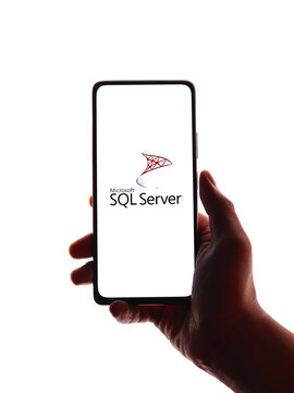 West Bangal, India - November 11, 2021 : Microsoft SQL Server logo on phone screen stock image.