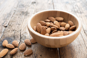 Almonds on the wooden table