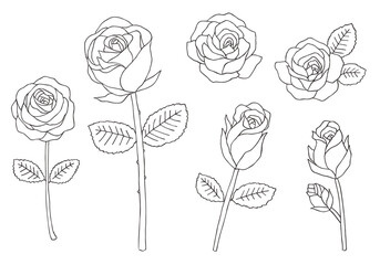 バラの手描きイラストセット（モノクロ）