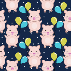 Naklejka premium cute pig seamless pattern background, vector illustration