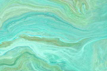 Abstract fluid art background light turquoise and cyan colors. Liquid marble. Acrylic painting with cerulean gradient.