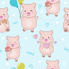 Obraz premium cute pig seamless pattern background, vector illustration
