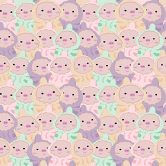cute pig seamless pattern background, vector illustration