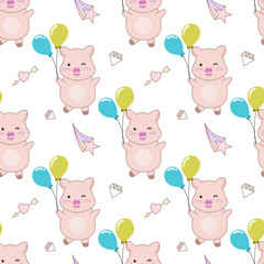 cute pig seamless pattern background, vector illustration