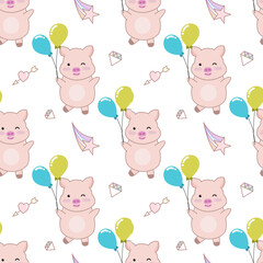 cute pig seamless pattern background, vector illustration