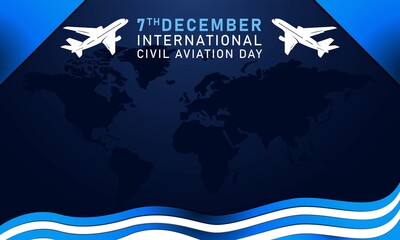 Obraz na płótnie Canvas International Civil Aviation Day Background. December 7. Greeting card, letter, banner, or poster. With airplane and world icon. Premium and luxury vector illustration