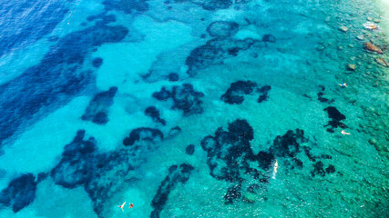 Beautiful coastline of Capri along the port area. Aerial view from drone.