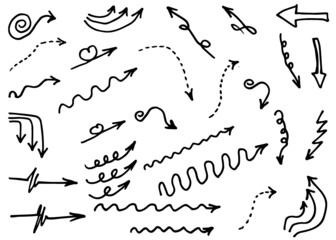 Doodle vector arrows set.  Hand drawn, Isolated 