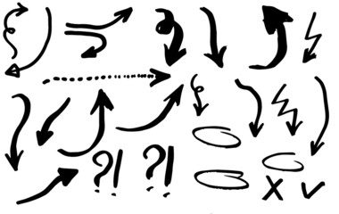 Grunge vector arrows. Dry brush strokes, hand drawn	