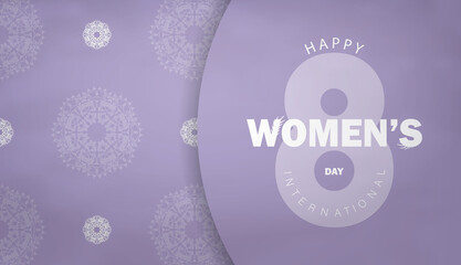 8 March purple color flyer template with vintage white pattern
