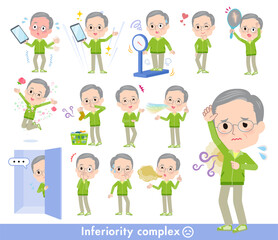 劣等感に関する緑ジャージ高齢男性のセット