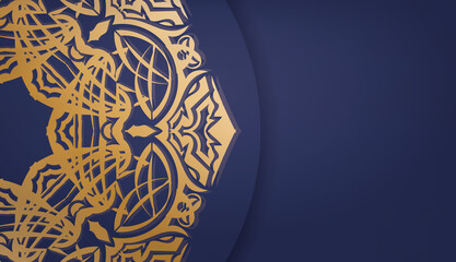 Baner of dark blue color with mandala gold pattern for design under your logo or text