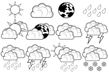 Modern set of weather icons. Vector symbols on a white background. Vector illustration.