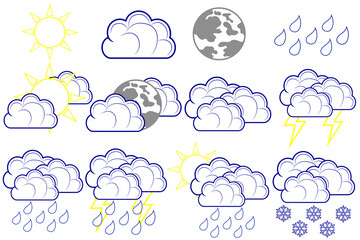 Modern set of weather icons. Vector symbols on a white background. Vector illustration.
