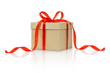 Large gift box with red bow. white  back ground. 