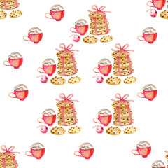 Cookies Coffee Watercolor By Hand Seamless Pattern Packaging Paper Fabric