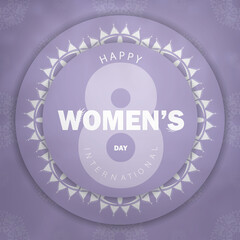 Brochure template march 8 international womens day purple color with winter white ornament