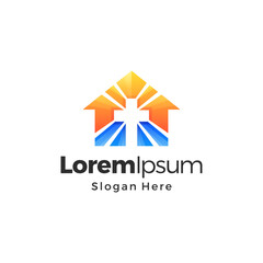 Church Gradient Color Logo. Cross and House Concept. Branding for Church, Non Profit Religion Organization, Event Humanity, Charity, etc. Premium Vector Logo Template Design