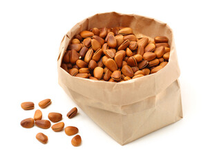 Pine nuts on white background