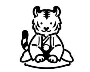 寅年の年賀状の素材　着物を着た寅のシルエットベクターイラスト素材／縁起物／手書き