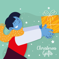 Naklejka premium man and christmas gifts