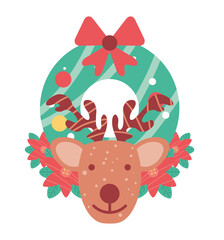 christmas deer and wreath