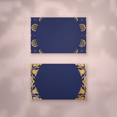 Business card in dark blue with vintage gold pattern for your brand.