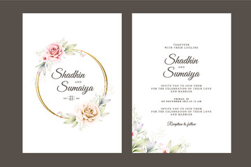 Fototapeta na wymiar Beautiful hand-drawn wedding invitation card floral design